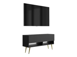 Móvel De Tv* Móvel TV : Fosco, pernas douradas abertas, LED branco, 100 × 32 × 52 cm Preto