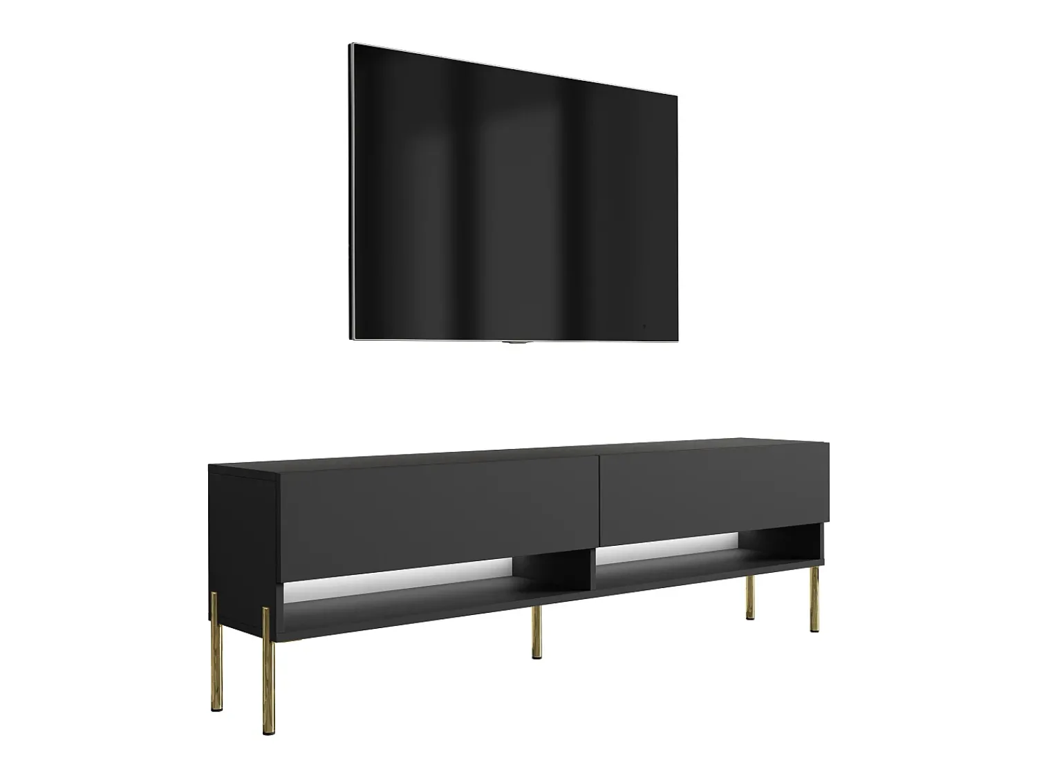Online Móvel TV : Fosco, pernas retas douradas, LED branco, 170 × 32 × 52 cm Preto