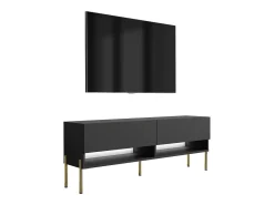 Móvel De Tv* Móvel TV : Fosco, pernas retas douradas, LED branco, 140 × 32 × 52 cm Preto