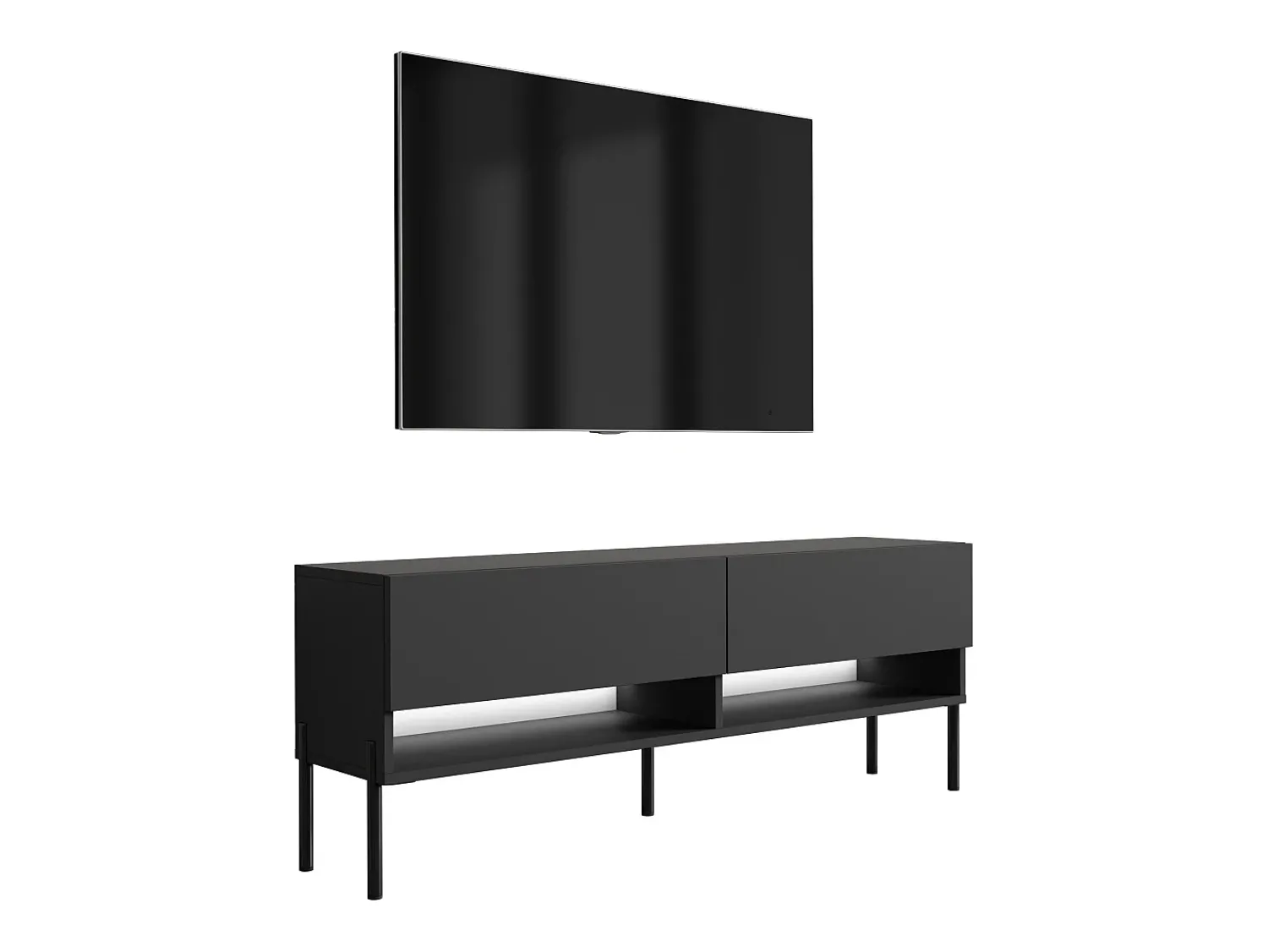 Móvel TV : Fosco, pernas pretas retas, LED branco, 140 × 32 × 52 cm^ Móvel De Tv