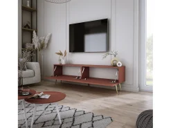 Móvel De Tv* Móvel TV : Tijolo, 140 x 52 x 32 cm, patas douradas Vermelho