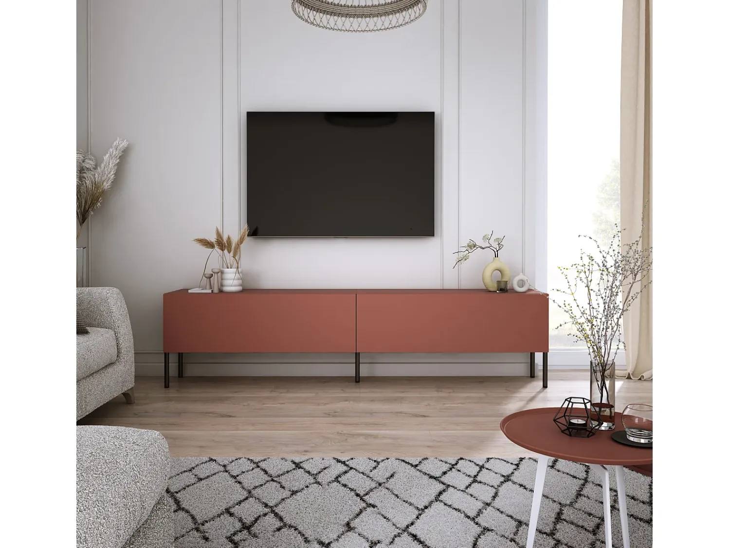 Móvel De Tv* Móvel TV : Tijolo, 170 x 52 x 32 cm, patas pretas Vermelho