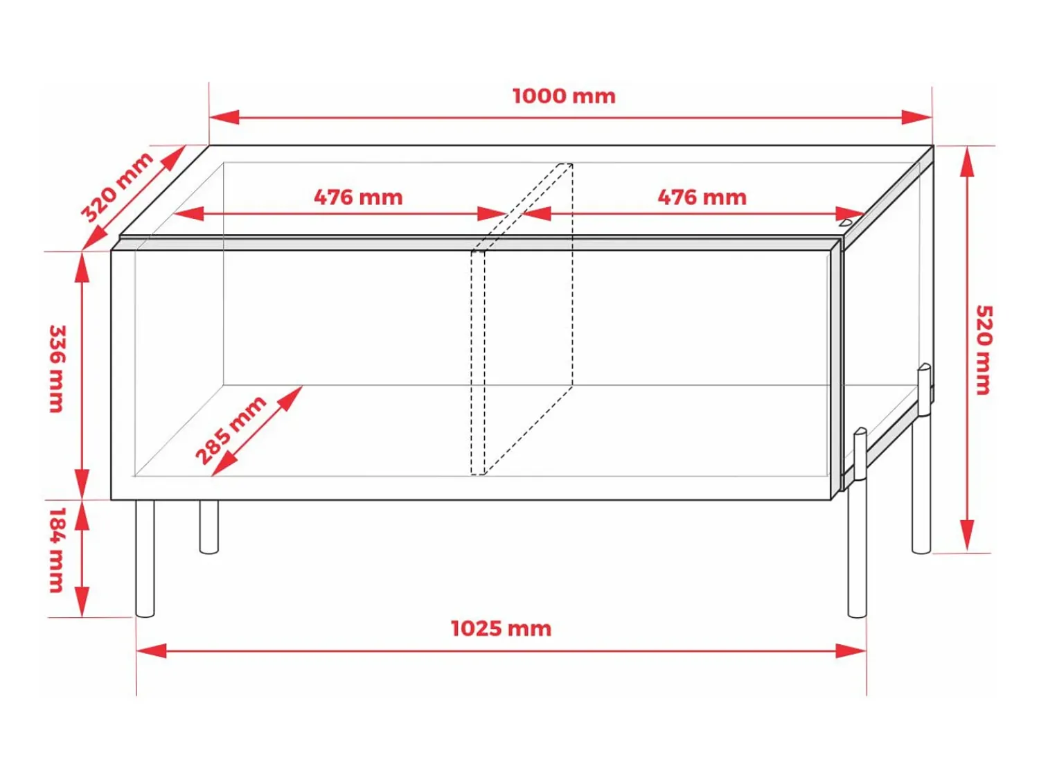 Discount Móvel TV : Tijolo, 100 x 52 x 32 cm, patas pretas Vermelho