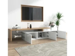 Best Móvel TV 197,5 x 39 x 42 cm com LEDs multicoloridos, móvel TV com compartimentos e 3 gavetas, Branco