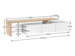 Best Móvel TV 197,5 x 39 x 42 cm com LEDs multicoloridos, móvel TV com compartimentos e 3 gavetas, Branco