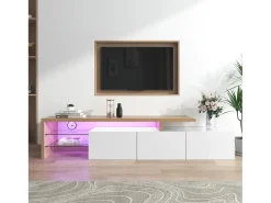 Best Móvel TV 197,5 x 39 x 42 cm com LEDs multicoloridos, móvel TV com compartimentos e 3 gavetas, Branco