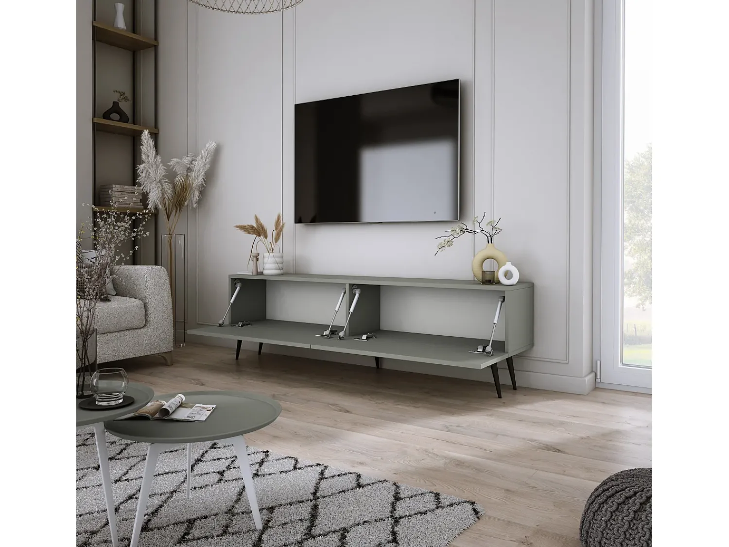 Móvel De Tv| Móvel TV: Aloe, 140 x 52 x 32 cm, pés pretos Verde