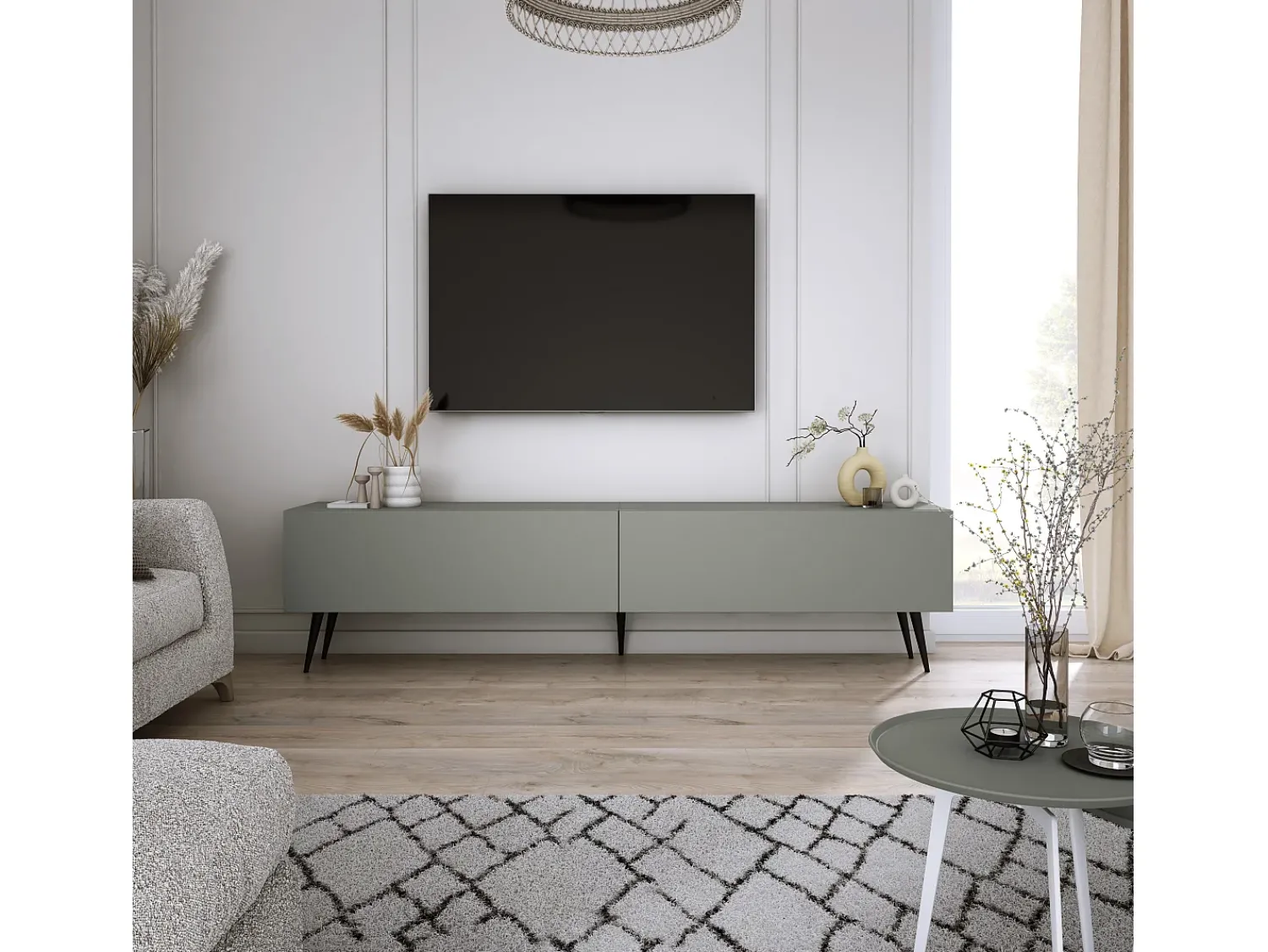 Móvel TV: Aloe, 170 x 52 x 32 cm, pés pretos Verde