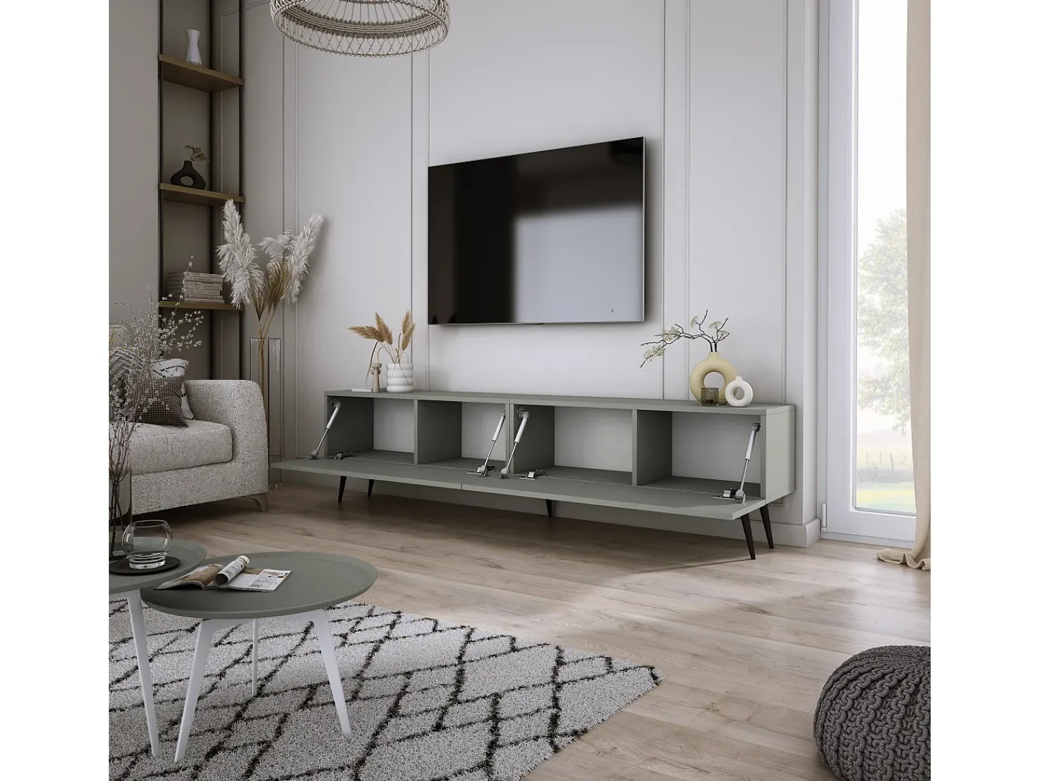 Móvel TV: Aloe, 170 x 52 x 32 cm, pés pretos Verde