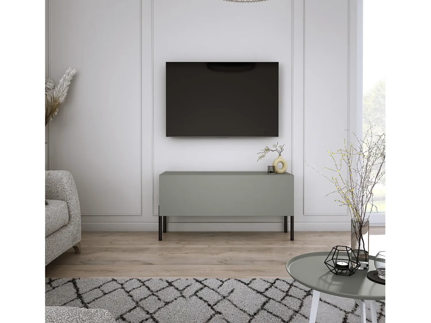 Móvel TV: Aloe, 100 x 52 x 32 cm, pés pretos^ Móvel De Tv