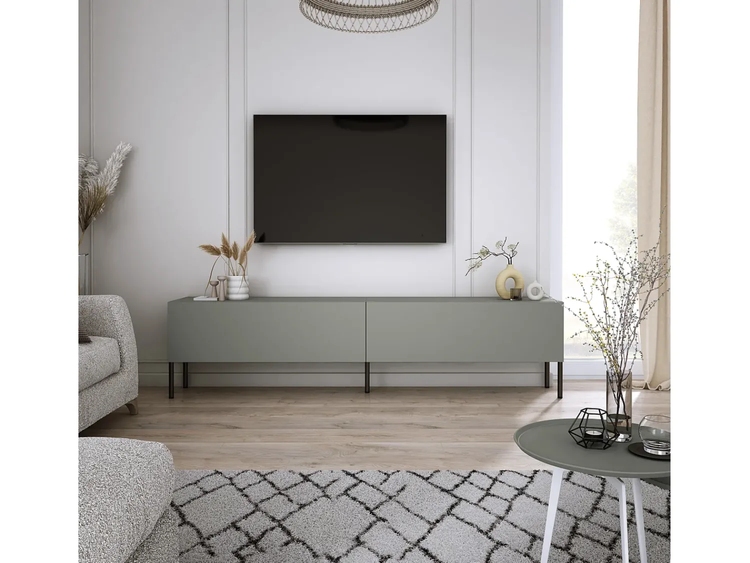 Móvel De Tv| Móvel TV: Aloe, 170 x 52 x 32 cm, pés pretos Verde