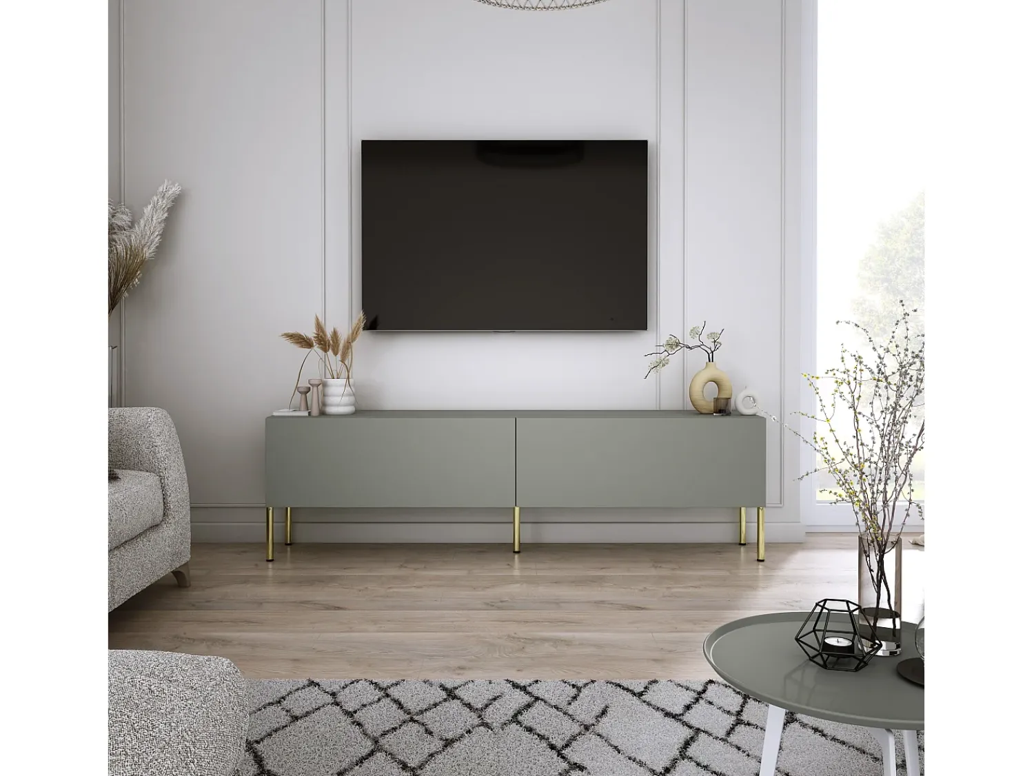 Móvel TV: Aloe, 140 x 52 x 32 cm, pés dourados^ Móvel De Tv