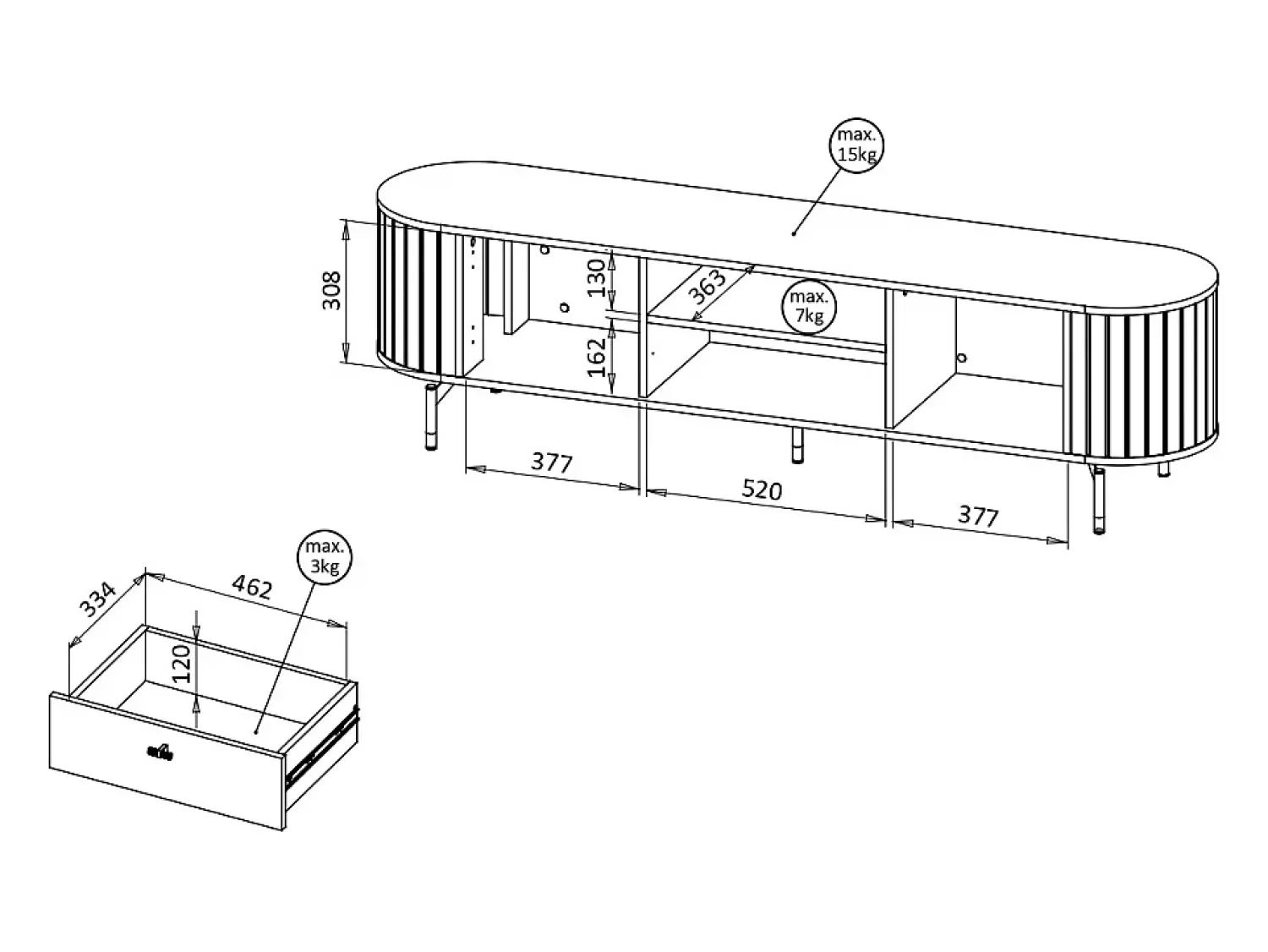 Móvel De Tv| Móvel TV AMBIHOME ZANE 05 - Caxemira, C180xP40xA49cm Bege