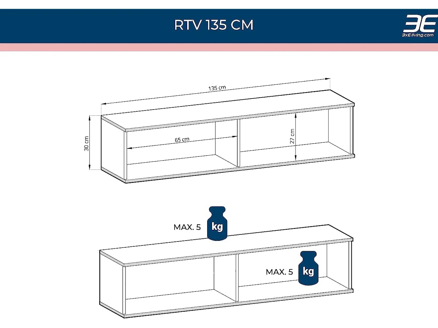 Móvel TV, , 135 x 30 x 32 cm, Push to Open^ Móvel De Tv