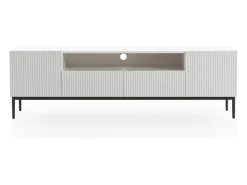 Móvel De Tv* Móvel TV com 2 portas e 2 gavetas com pé em metal preto 200x45 cm Branco