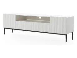 Móvel De Tv* Móvel TV com 2 portas e 2 gavetas com pé em metal preto 200x45 cm Branco