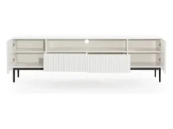 Móvel De Tv* Móvel TV com 2 portas e 2 gavetas com pé em metal preto 200x45 cm Branco