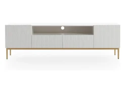 Móvel De Tv| Móvel TV com 2 portas e 2 gavetas com pé em metal dourado 200x45 cm Branco