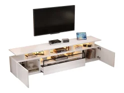 Discount Hauss Spole Móvel TV com 2 portas, LED e 1 gaveta, arrumação multicamada 180x38x45cm Branco