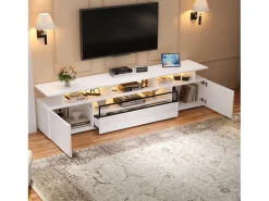 Discount Hauss Spole Móvel TV com 2 portas, LED e 1 gaveta, arrumação multicamada 180x38x45cm Branco