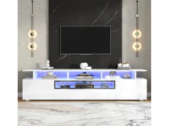 Discount Hauss Spole Móvel TV com 2 portas, LED e 1 gaveta, arrumação multicamada 180x38x45cm Branco