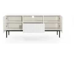 Móvel De Tv* Móvel TV com 2 portas e 1 gaveta com pé em metal preto 150x45 cm Branco