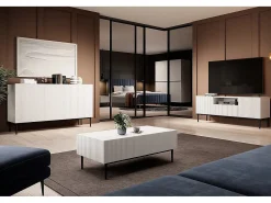 Móvel De Tv* Móvel TV com 2 portas e 1 gaveta com pé em metal preto 150x45 cm Branco