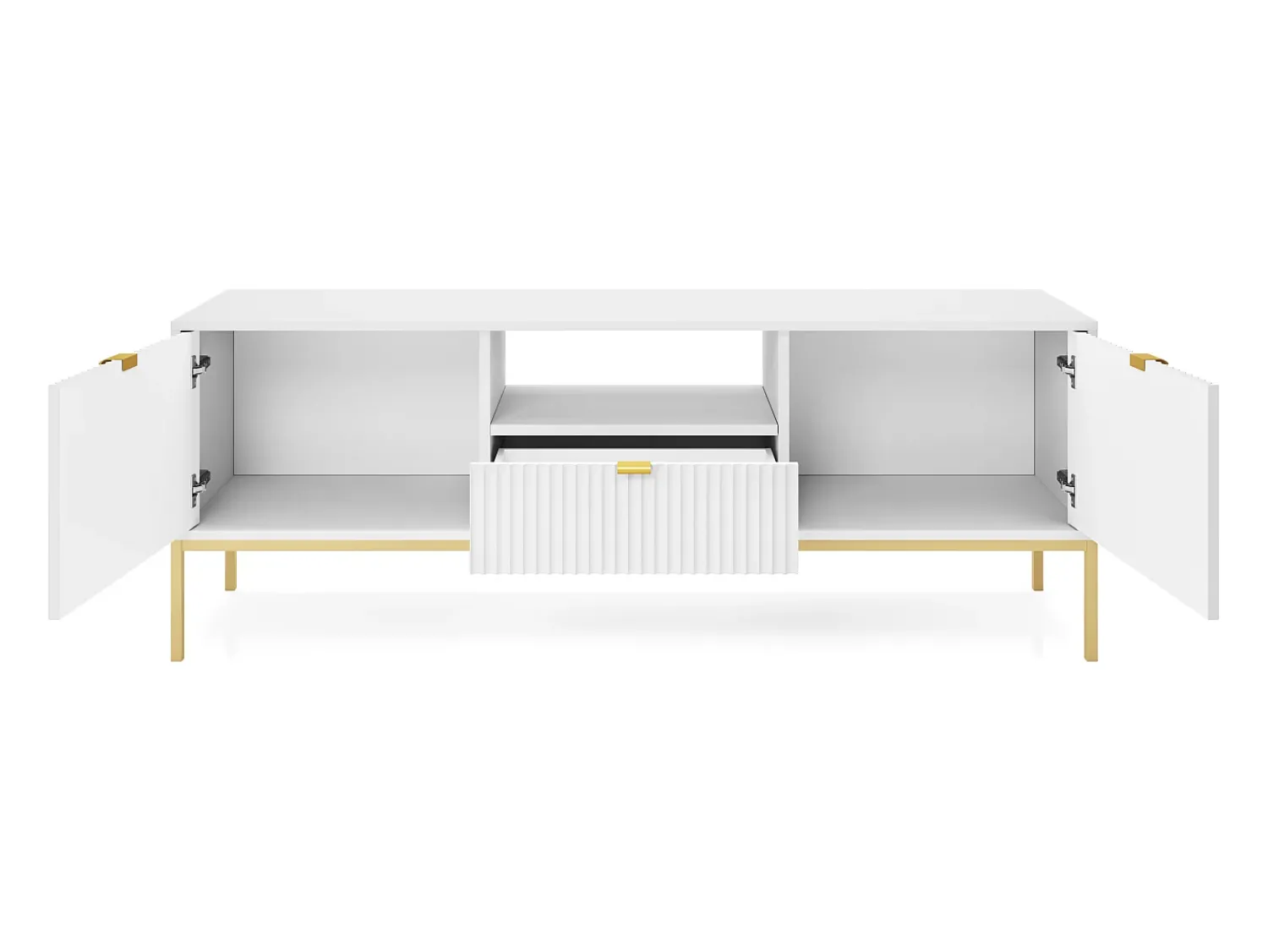 Móvel De Tv| Móvel TV: , dourado, 154 x 56 x 39 cm, puxadores dourados Branco
