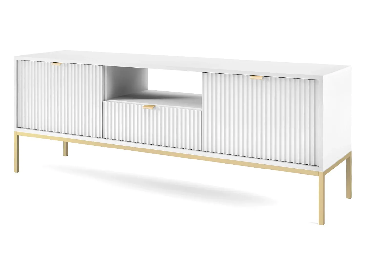 Móvel De Tv| Móvel TV: , dourado, 154 x 56 x 39 cm, puxadores dourados Branco