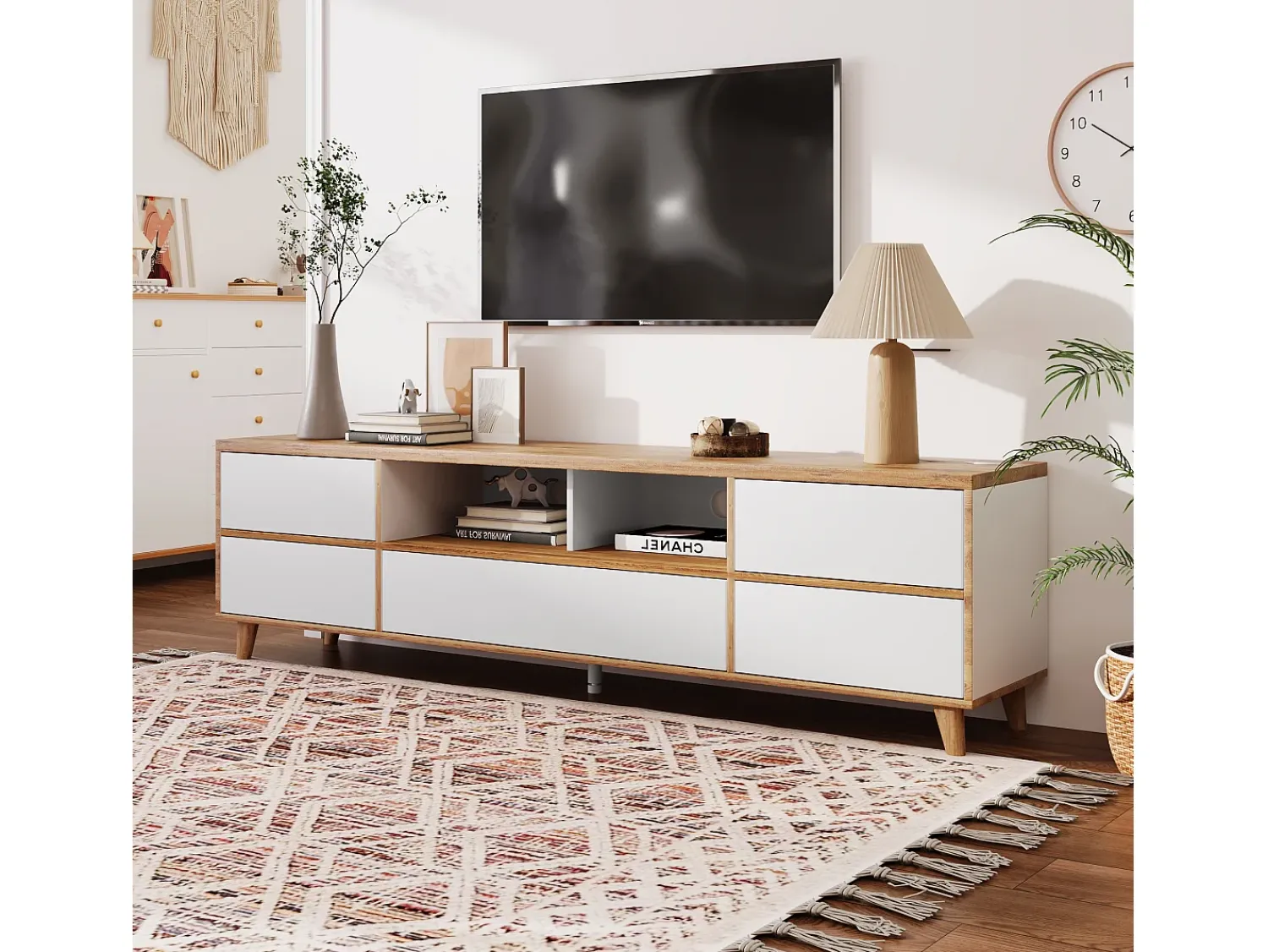 Móvel De Tv*Hauss Spole Móvel TV e madeira com 5 portas, 175x37x51 cm, MDF Branco