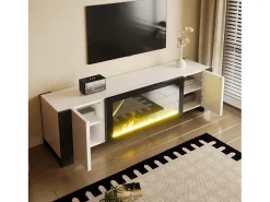 Móvel De Tv|Hauss Spole Móvel TV branco e com 2 portas, efeito chama, 165x55x32 cm Preto