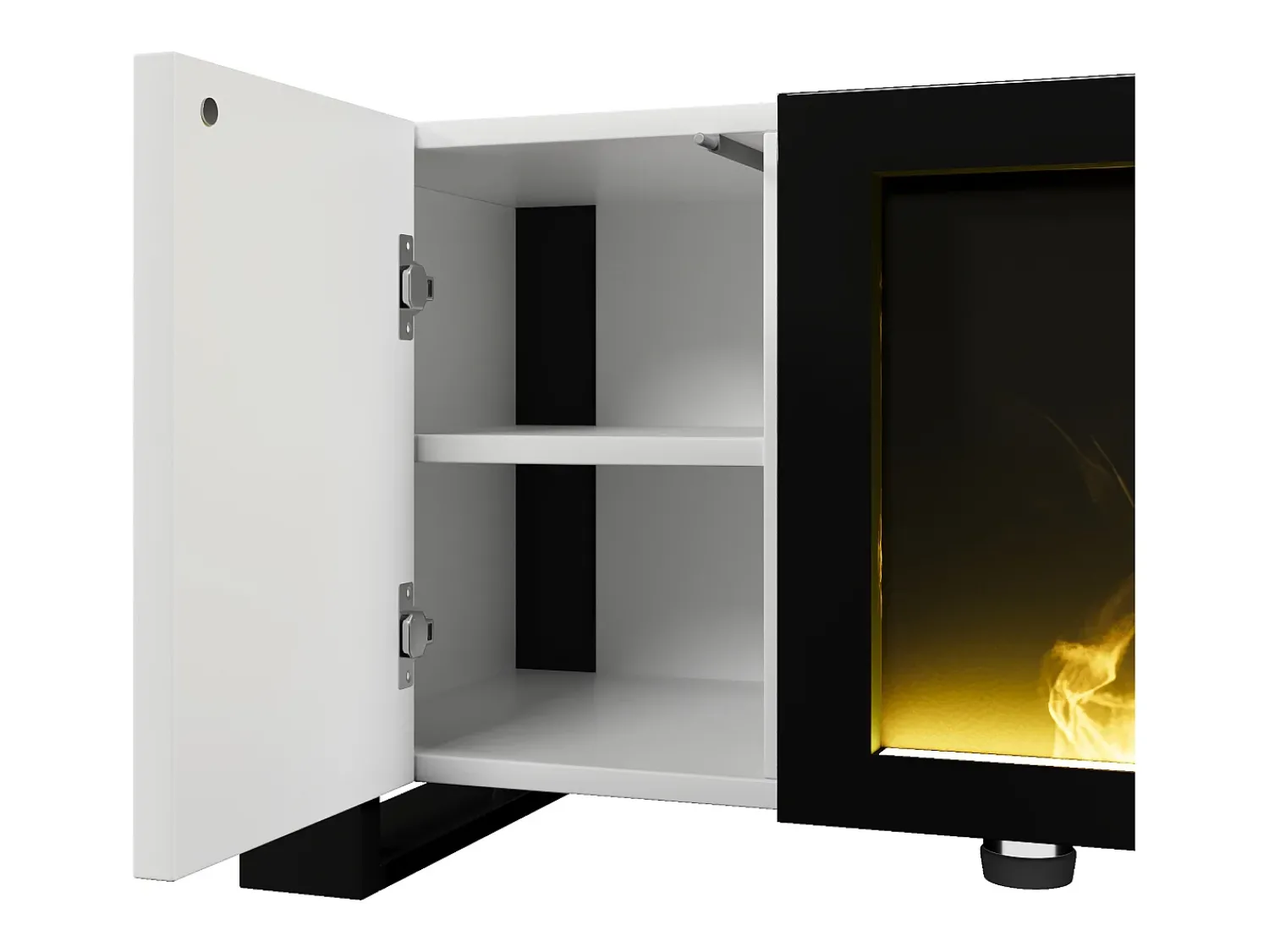 Móvel De Tv|Hauss Spole Móvel TV branco e com 2 portas, efeito chama, 165x55x32 cm Preto