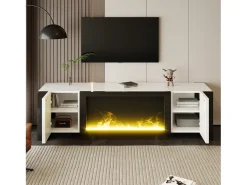 Móvel De Tv|Hauss Spole Móvel TV branco e com 2 portas, efeito chama, 165x55x32 cm Preto