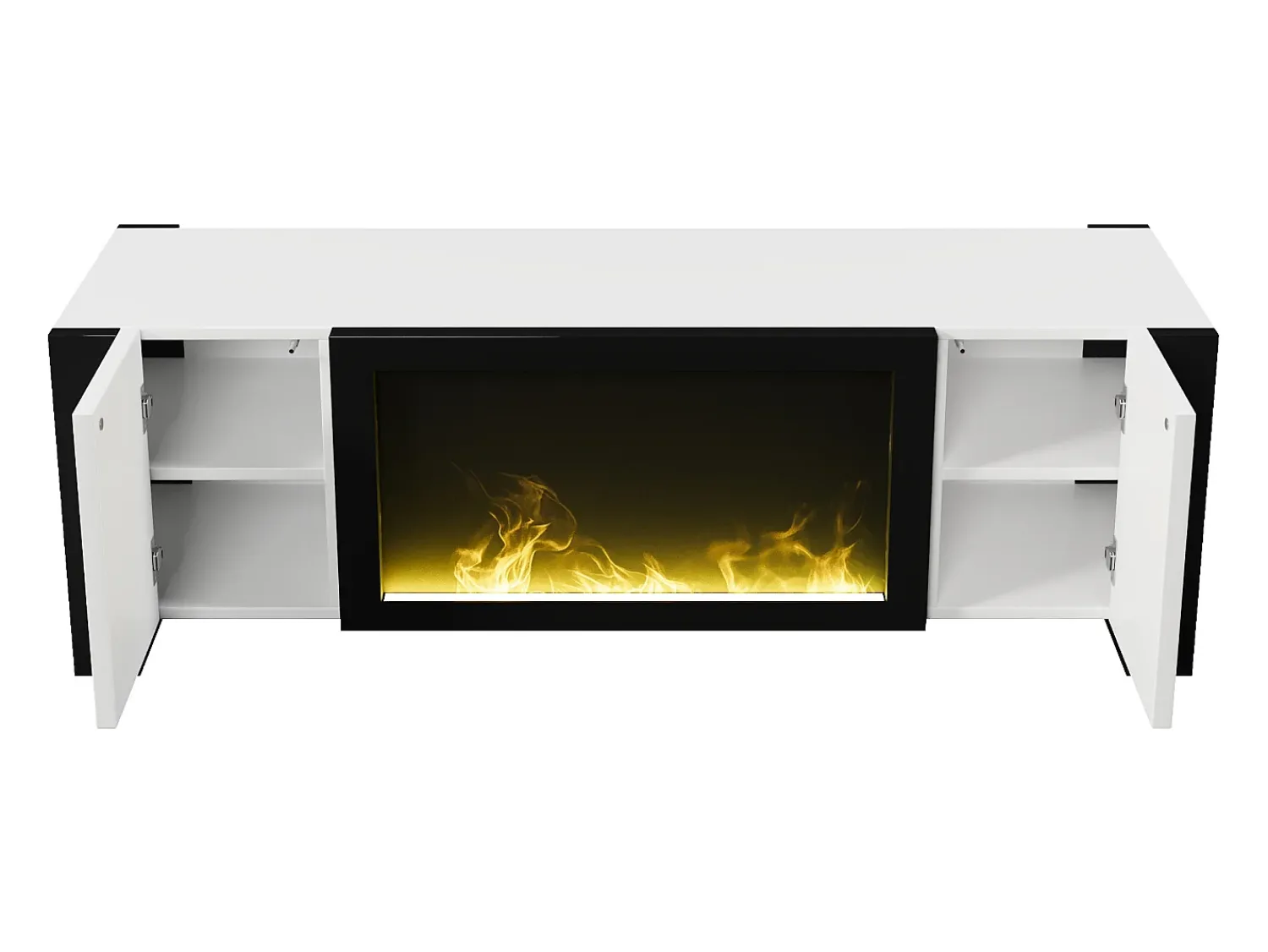 Móvel De Tv|Hauss Spole Móvel TV branco e com 2 portas, efeito chama, 165x55x32 cm Preto