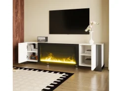 Móvel De Tv|Hauss Spole Móvel TV branco e com 2 portas, efeito chama, 165x55x32 cm Preto