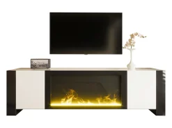 Móvel De Tv|Hauss Spole Móvel TV branco e com 2 portas, efeito chama, 165x55x32 cm Preto