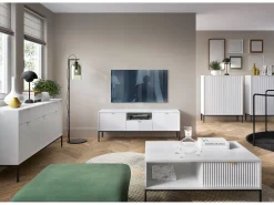 Móvel TV: , Preto, 154 x 56 x 39 cm, puxadores dourados Branco