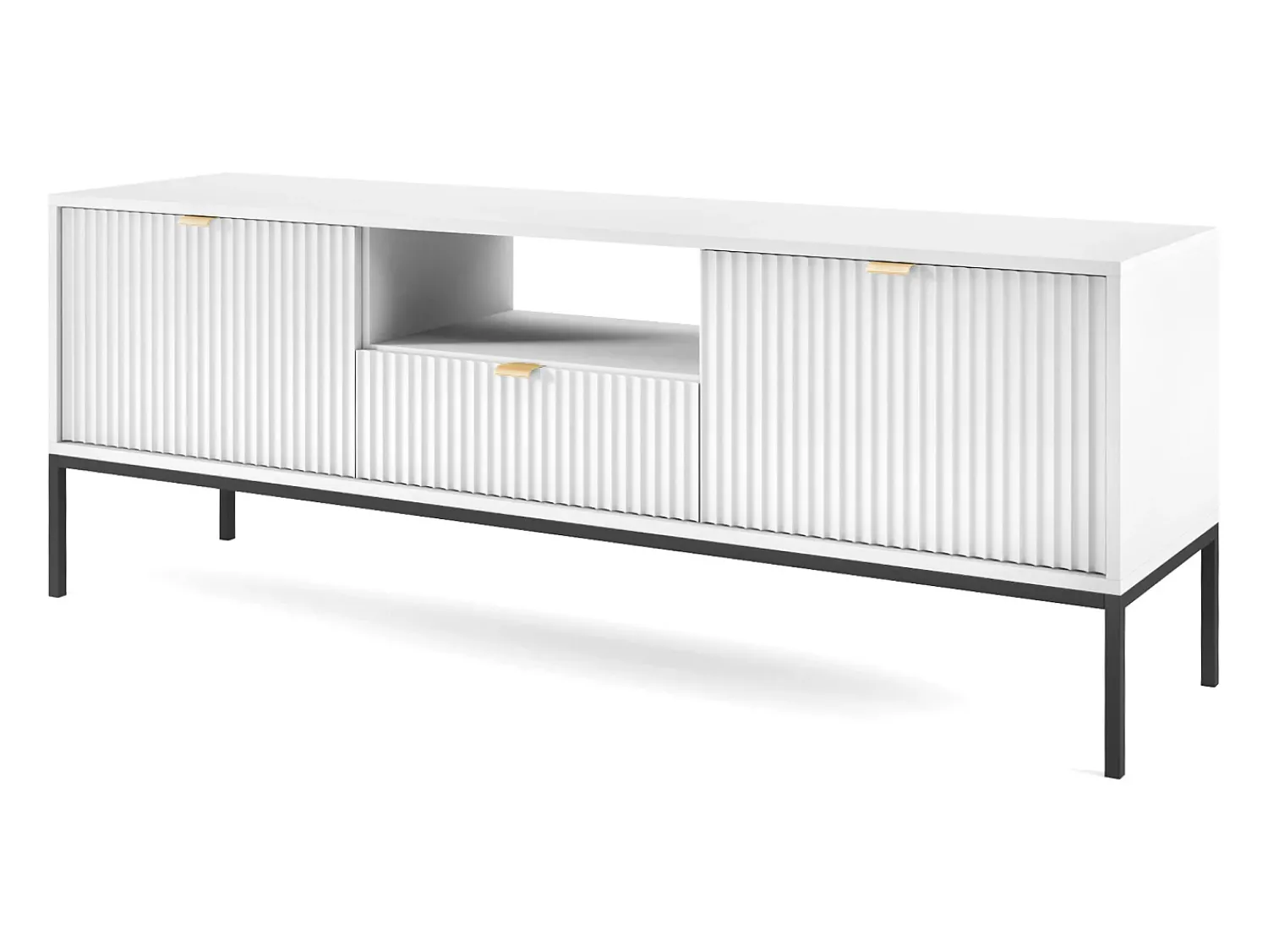 Móvel TV: , Preto, 154 x 56 x 39 cm, puxadores dourados Branco