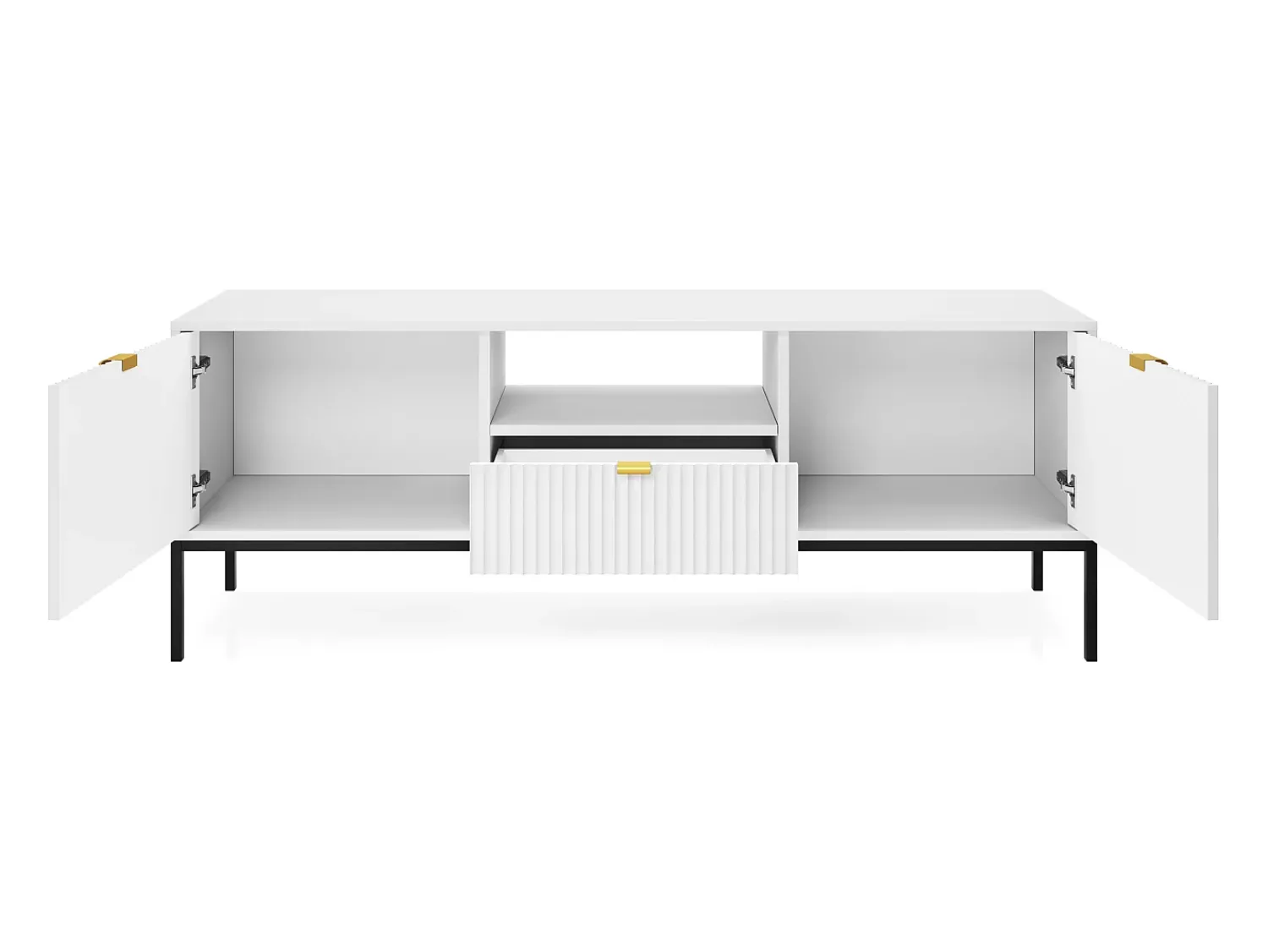 Móvel TV: , Preto, 154 x 56 x 39 cm, puxadores dourados Branco