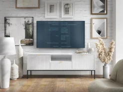 Móvel TV: , Preto, 154 x 56 x 39 cm, puxadores dourados Branco