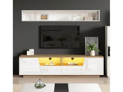 Merax Móvel TV brilhante - 180 x 40 x 46 cm - com 2 gavetas + 2 portas Móvel TV + LEDs - aglomerado -^ Móvel De Tv
