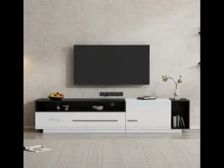Hot Merax Móvel TV brilhante com 1 porta e 1 gaveta - 170 x 38 x 42 cm - Aglomerado - e preto Branco