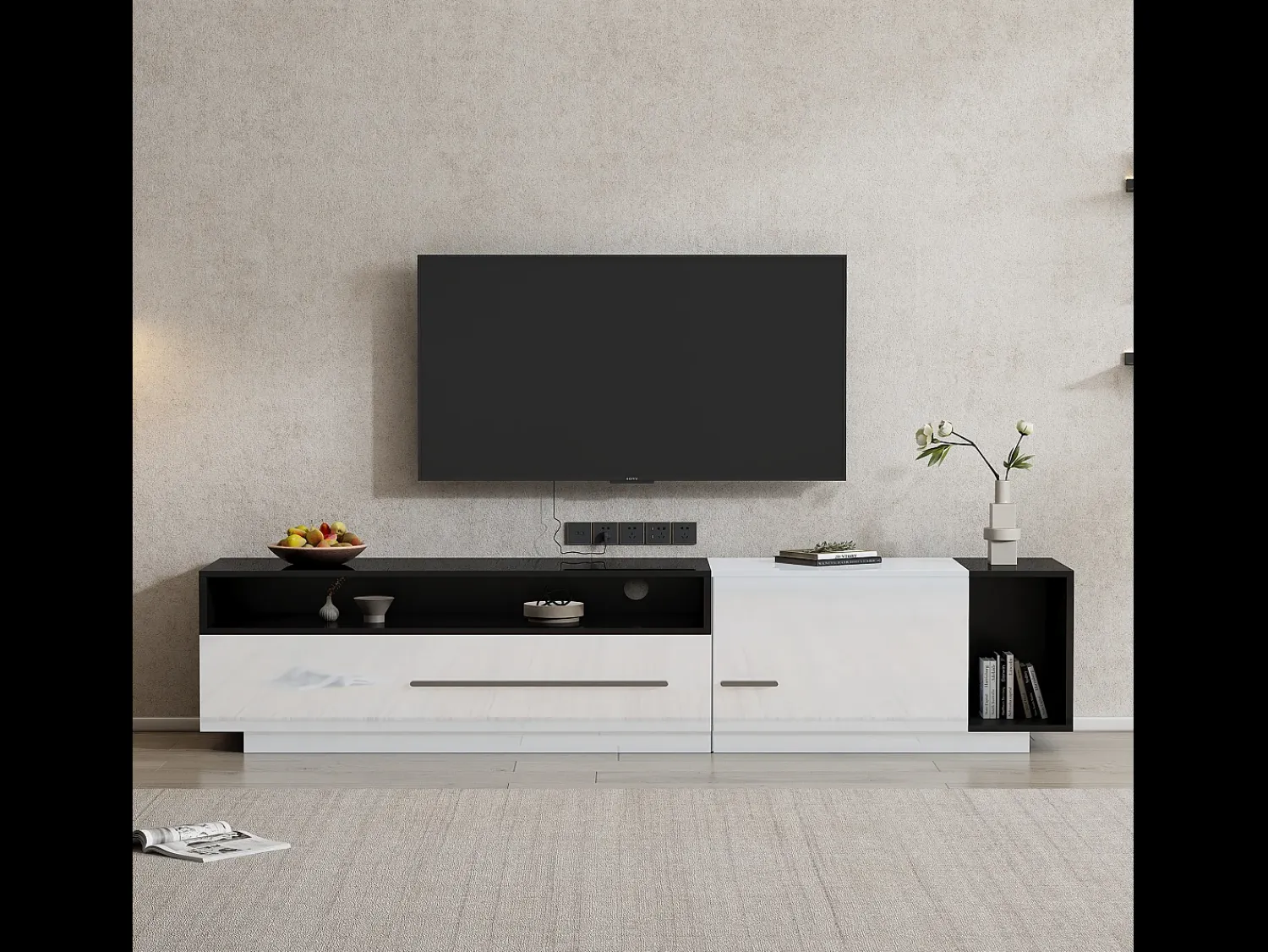 Hot Merax Móvel TV brilhante com 1 porta e 1 gaveta - 170 x 38 x 42 cm - Aglomerado - e preto Branco