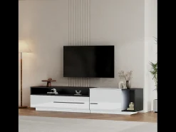 Hot Merax Móvel TV brilhante com 1 porta e 1 gaveta - 170 x 38 x 42 cm - Aglomerado - e preto Branco