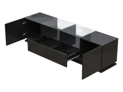 Móvel De Tv| Móvel TV brilhante 165x38x43cm, com prateleiras de vidro, 2 gavetas e duas portas, LED, Preto