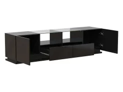 Móvel De Tv| Móvel TV brilhante 165x38x43cm, com prateleiras de vidro, 2 gavetas e duas portas, LED, Preto