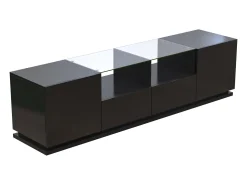 Móvel De Tv| Móvel TV brilhante 165x38x43cm, com prateleiras de vidro, 2 gavetas e duas portas, LED, Preto