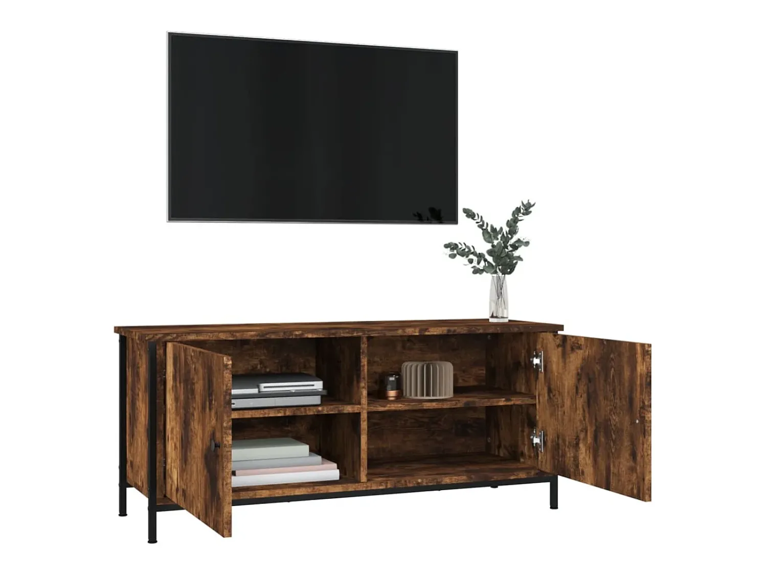 Móvel TV c/ portas 102x35x45 cm deriv. madeira carvalho fumado PT326566^ Móvel De Tv