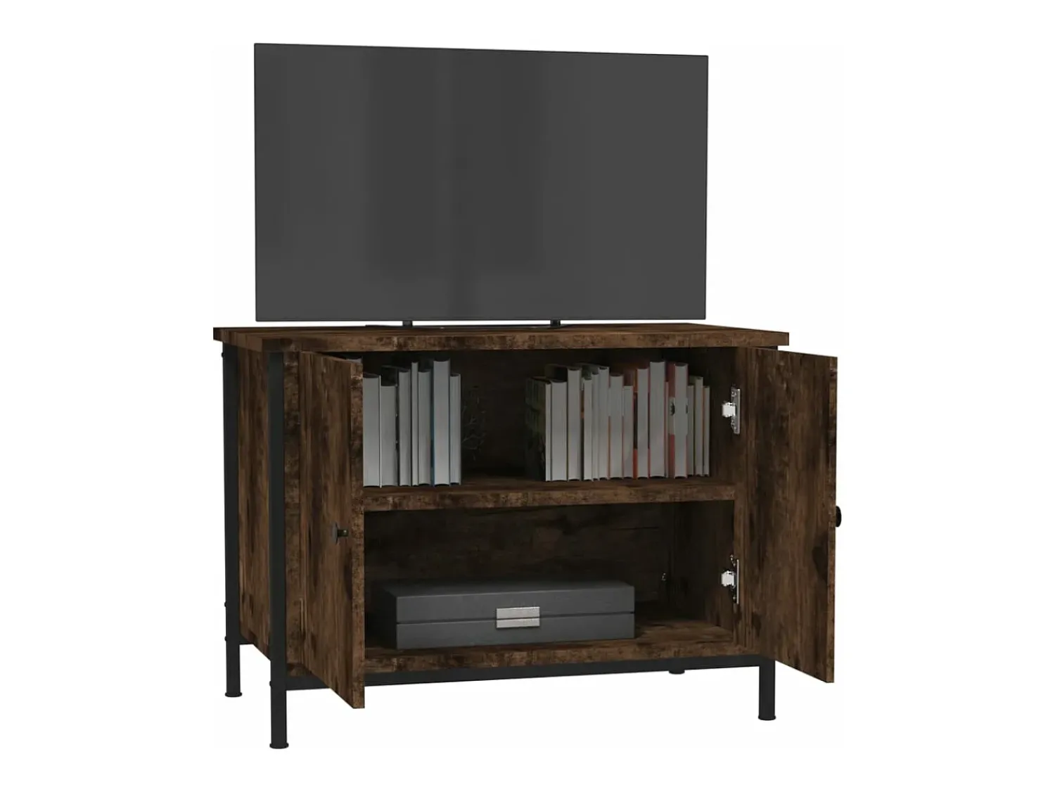 Móvel TV c/ portas 60x35x45 cm deriv. madeira carvalho fumado PT411930^ Móvel De Tv