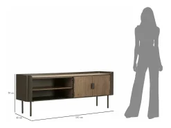 Dmora Móvel TV Cannon, Aparador sala, Armário baixo para TV, Base de parede equipada, 150x42 h58 cm, Cinza e Castanho^ Móvel De Tv
